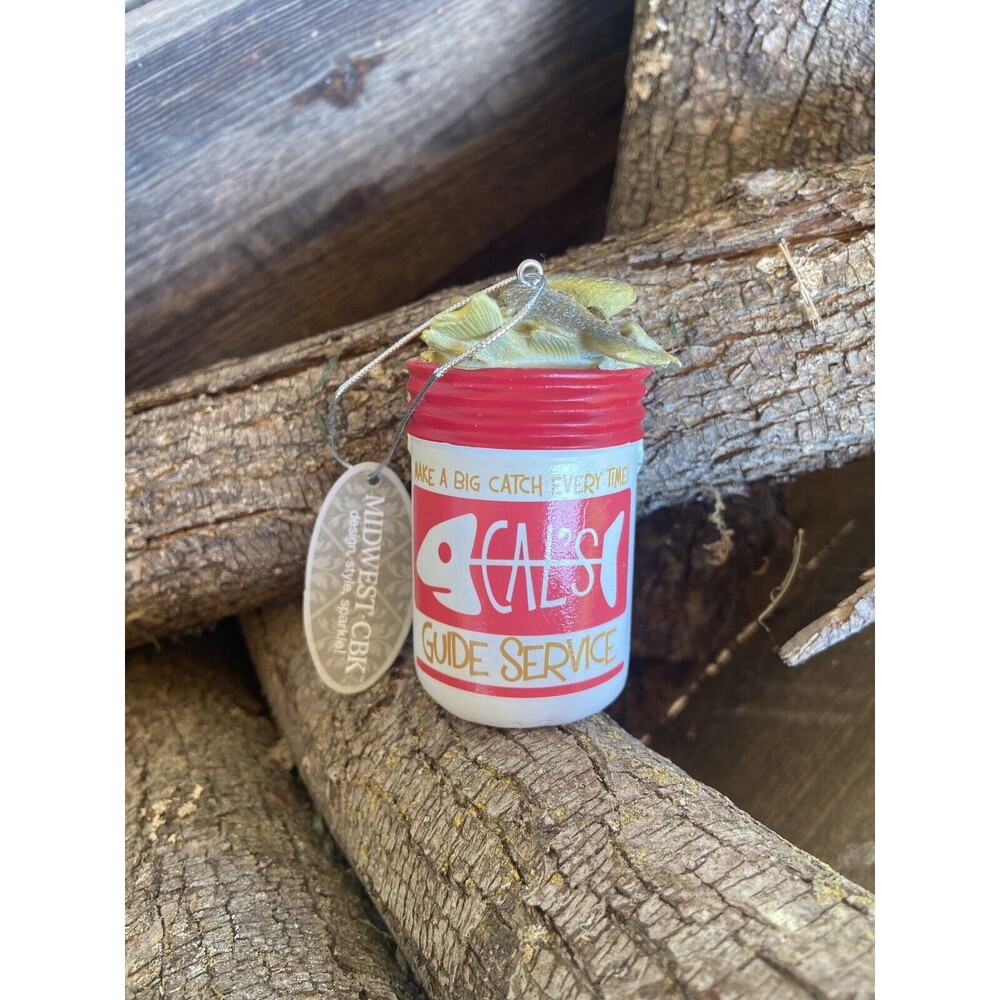 Midwest-CBK Ornament  Red and White Bucket of Fish Fishing With Tags Fisheman